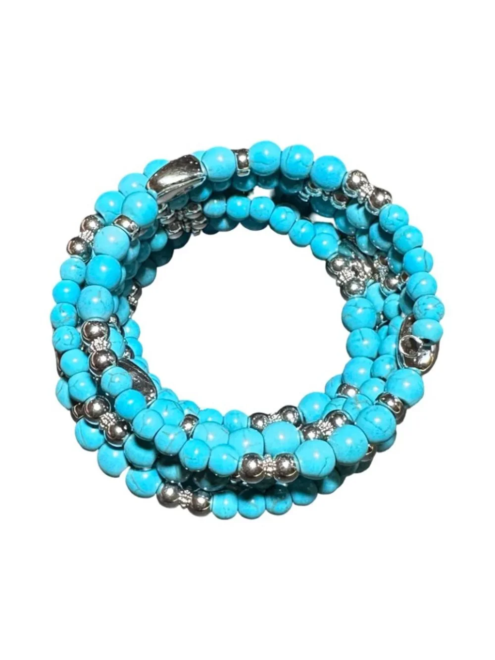 Wrap Bracelet Blue Silver Tone Beaded Chunky Womens Costume Jewelry NWOT